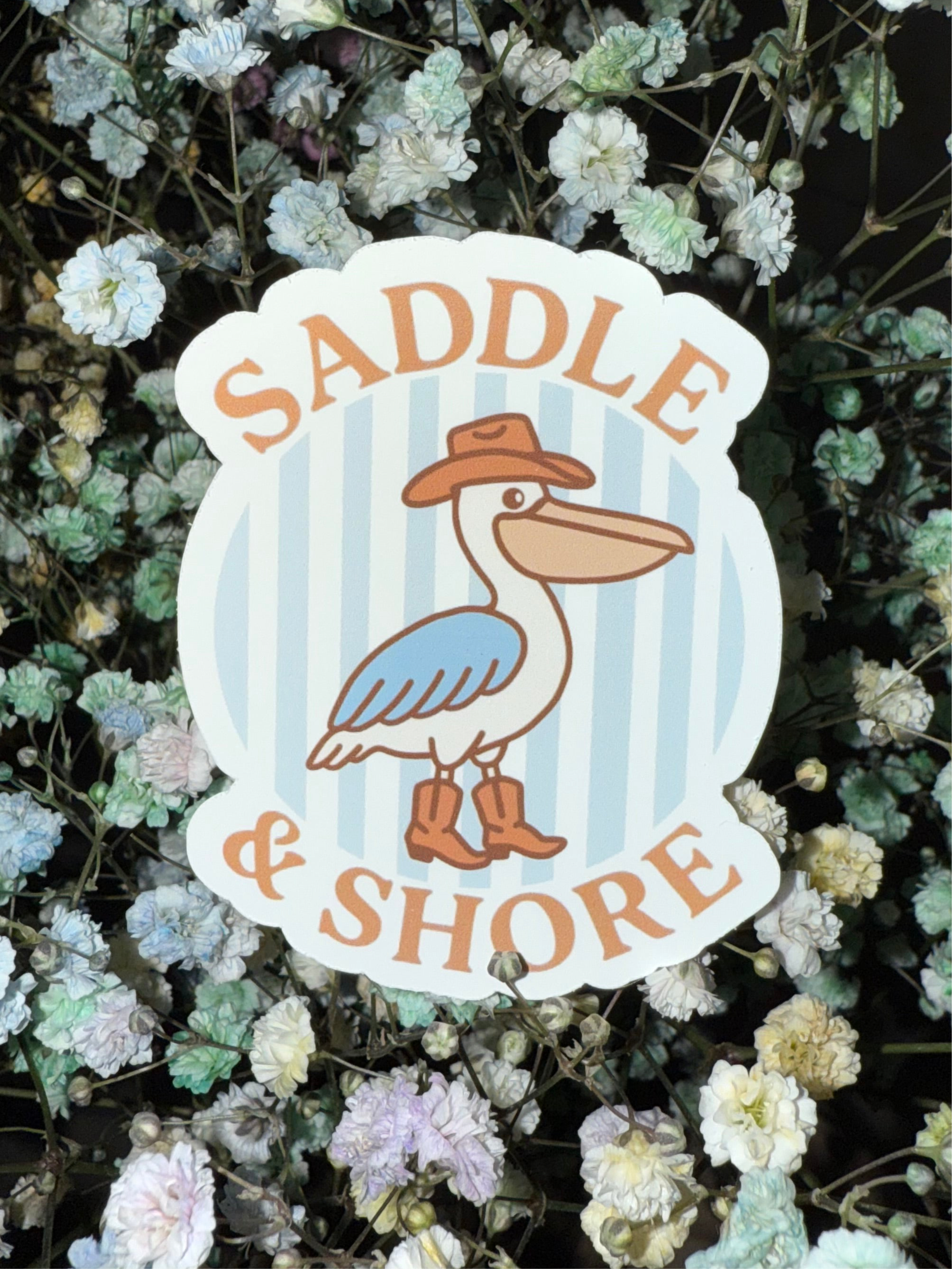 Saddle & Shore Sticker - Cowboy Pelican Logo