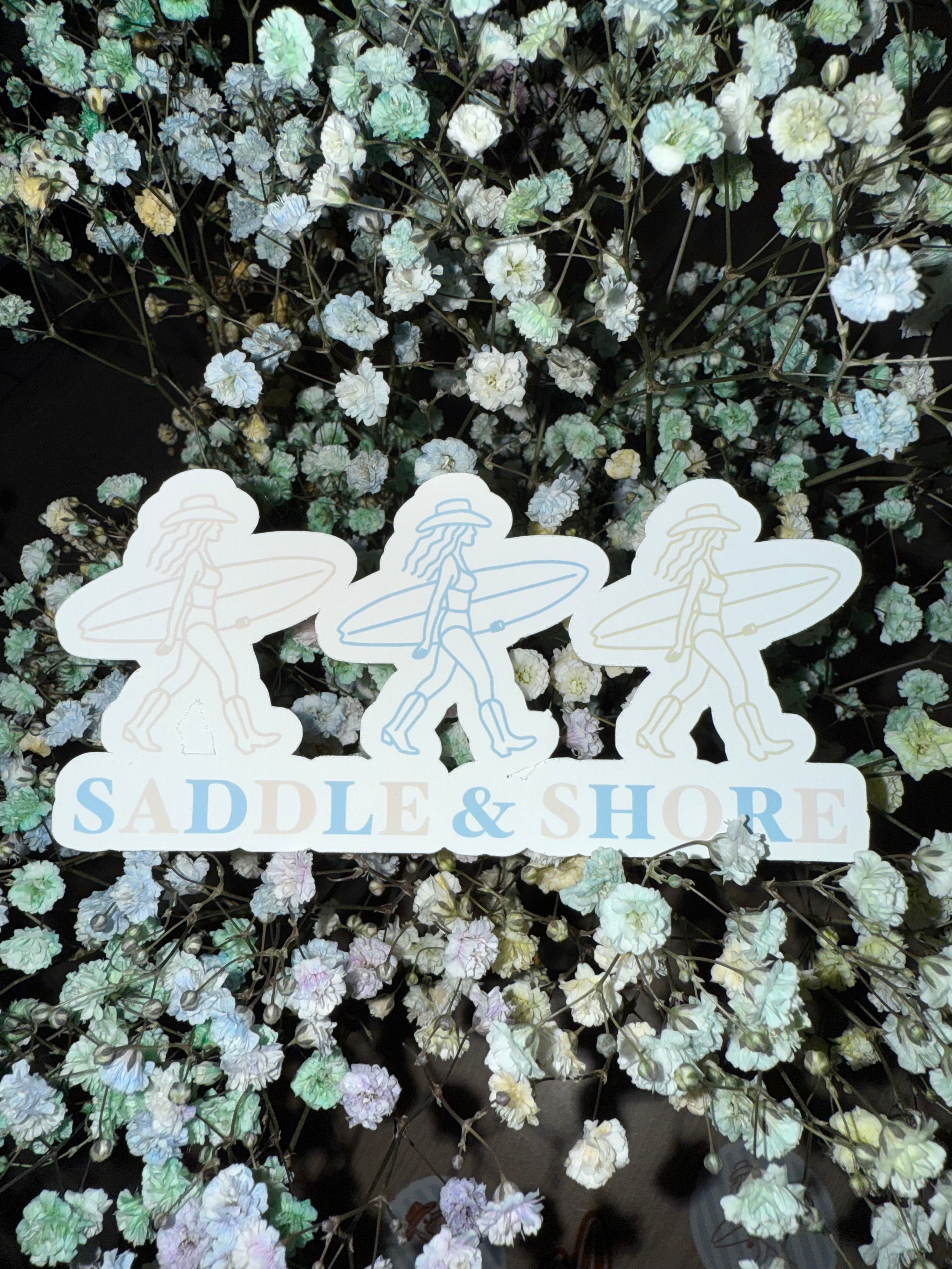 Saddle & Shore Sticker - Cowgirl Surfer x3