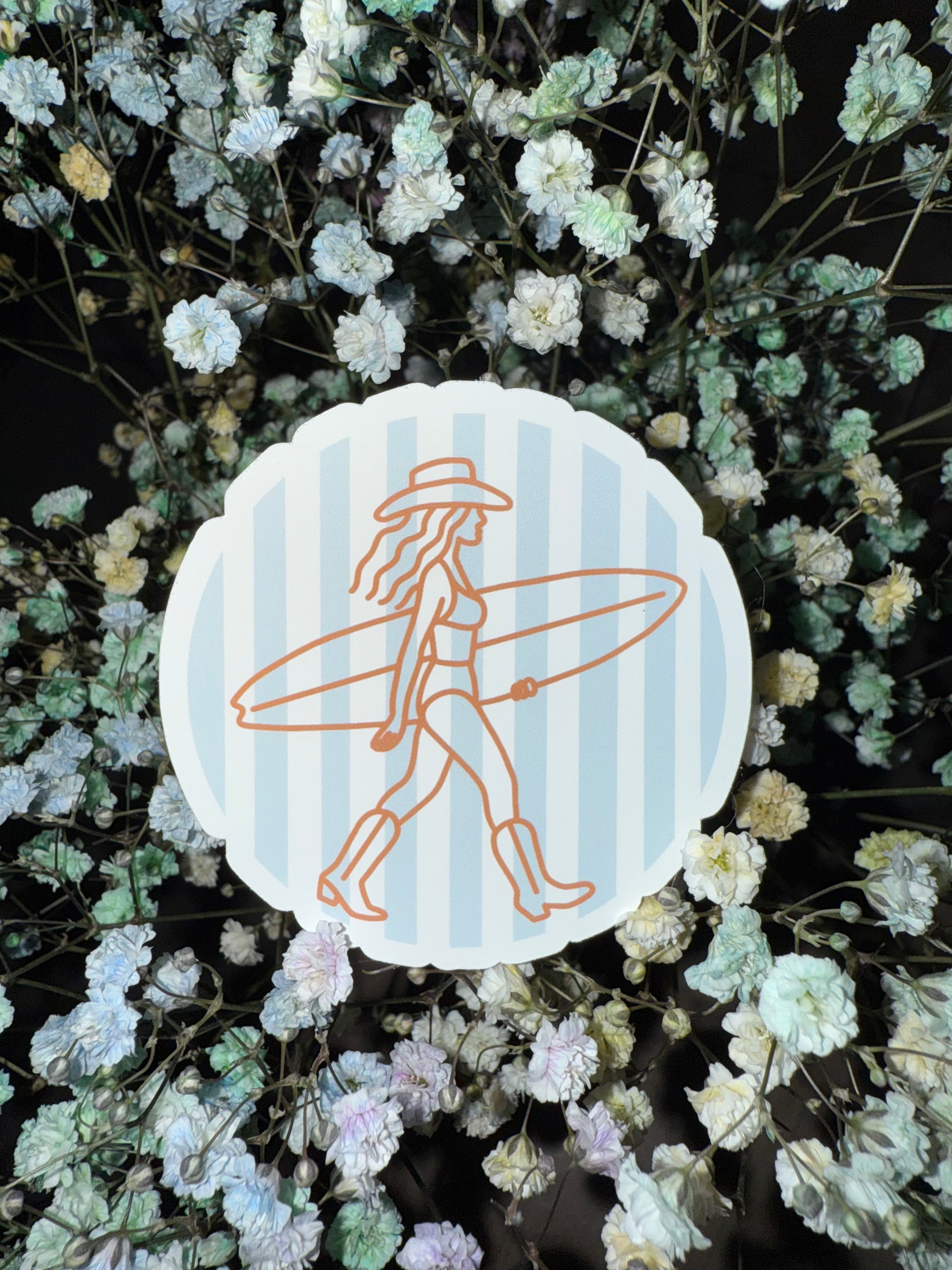 Saddle & Shore Sticker - Cowgirl Surfer Outline